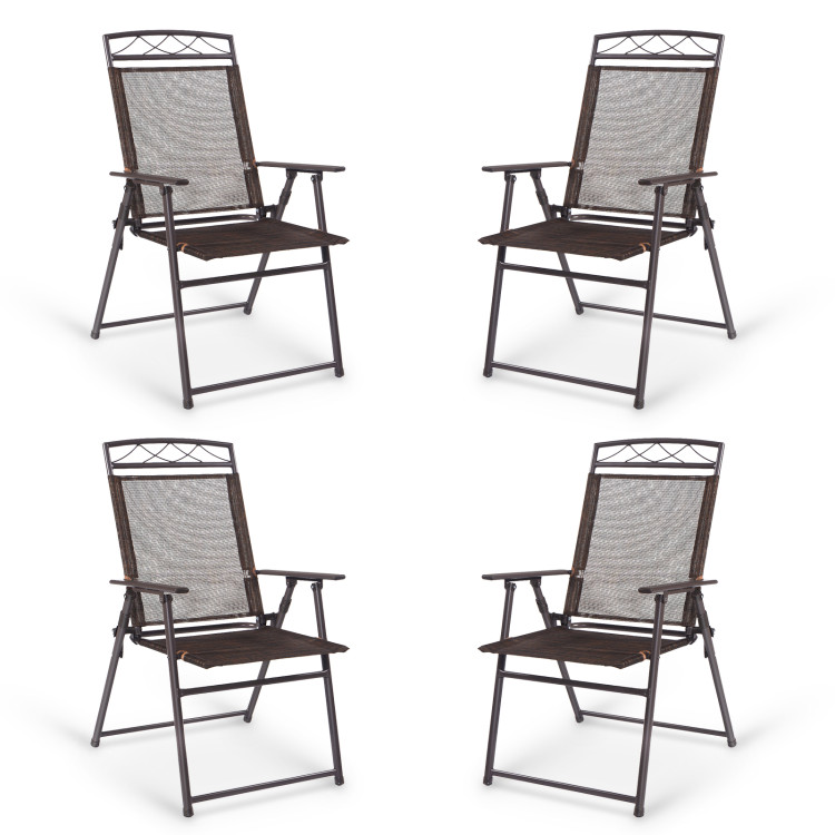 Set of 4 Patio Folding Sling Chairs Steel Camping DeckCostway Gallery View 1 of 10